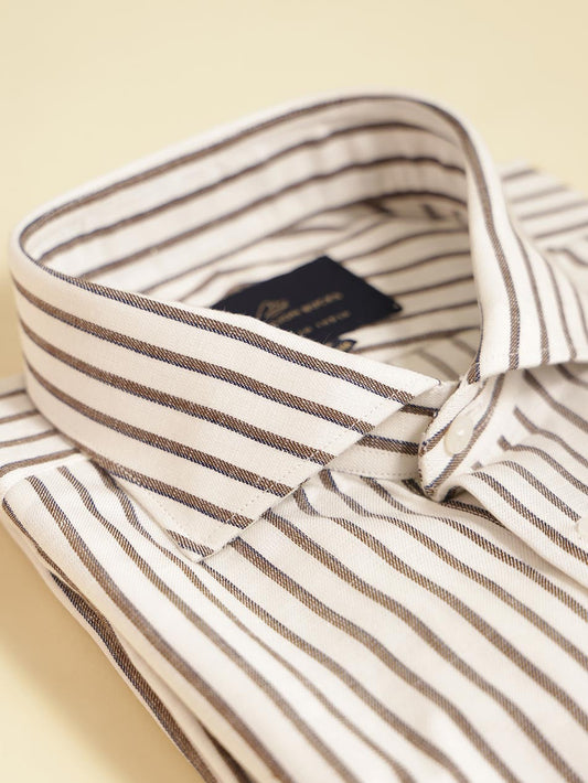 WHITE BROWN TWILL STRIPE SHIRT