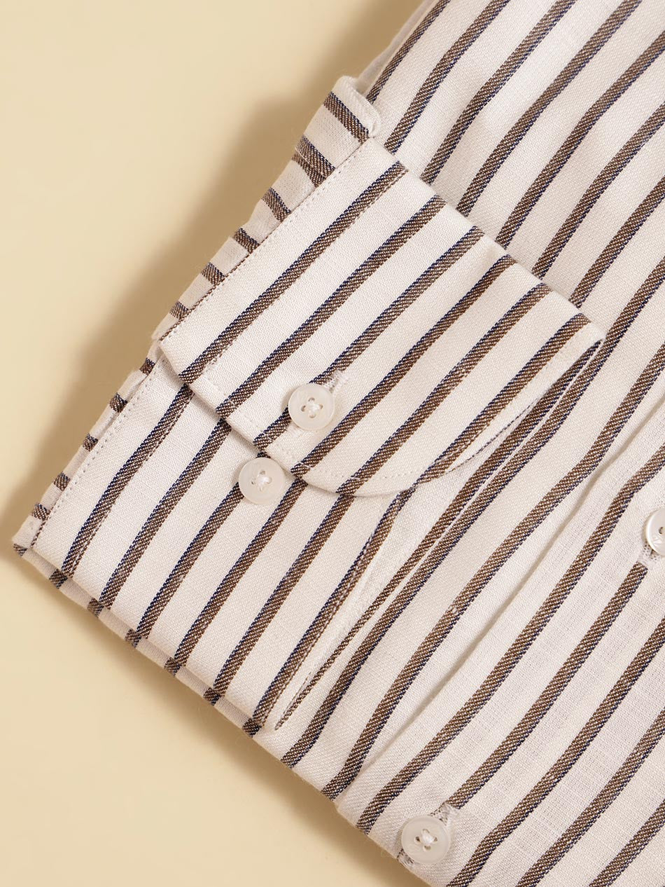 WHITE BROWN TWILL STRIPE SHIRT