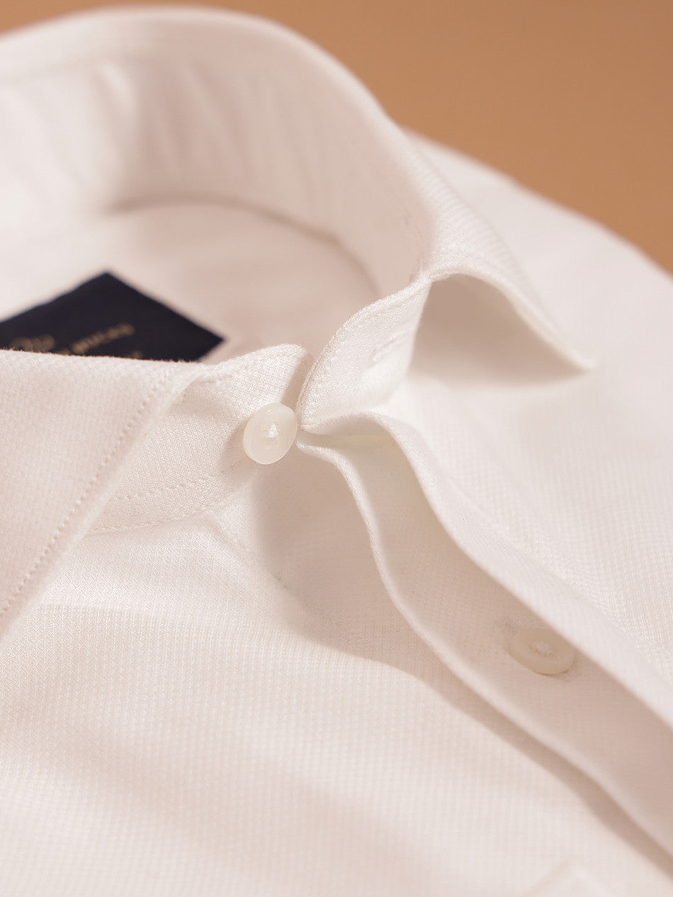 WHITE DOBBY FRENCH CUFF DRESS SHIRT