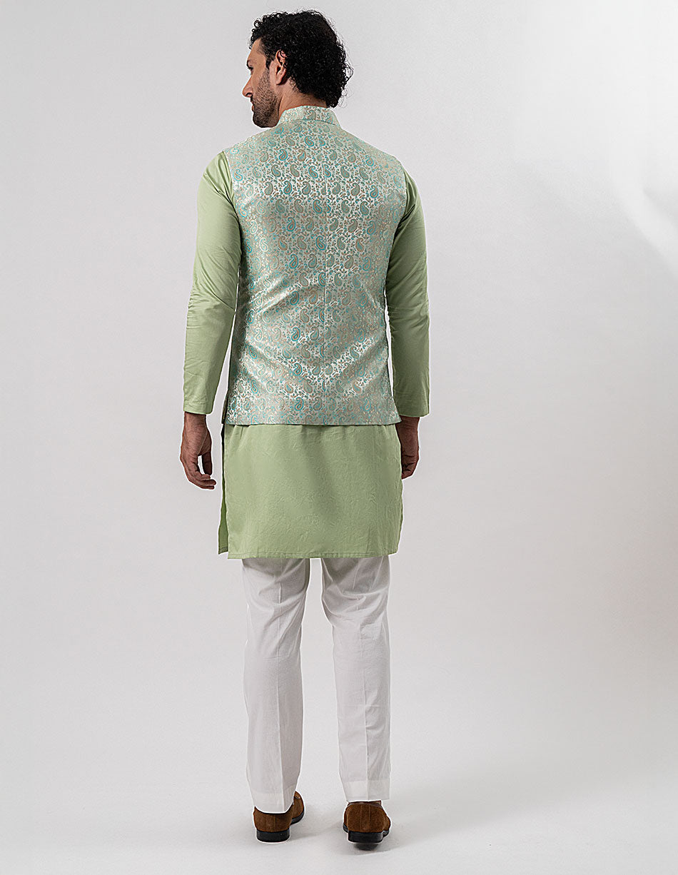 Mint Paisley Brocade Bandhgala