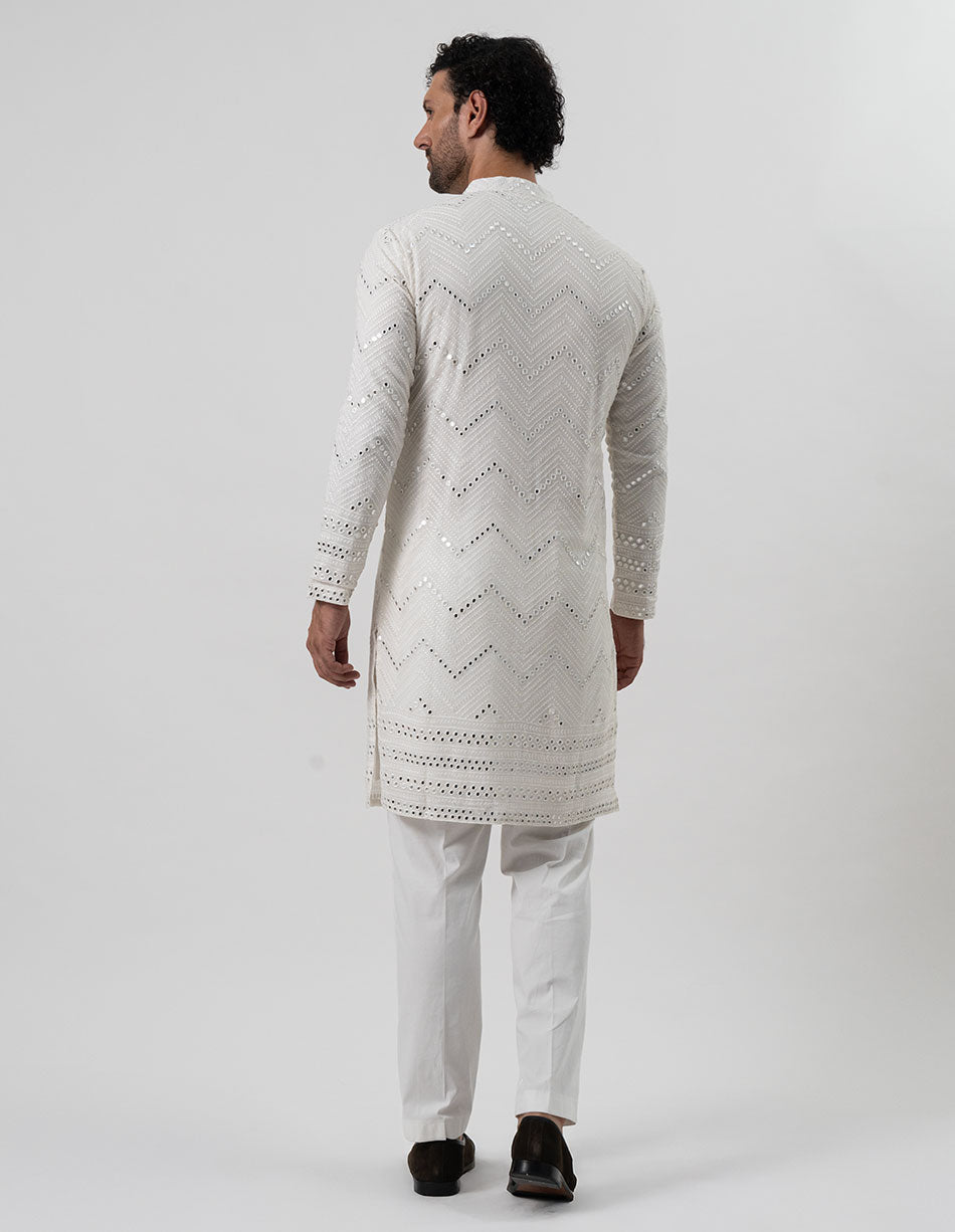 White Mirror Chevron Kurta