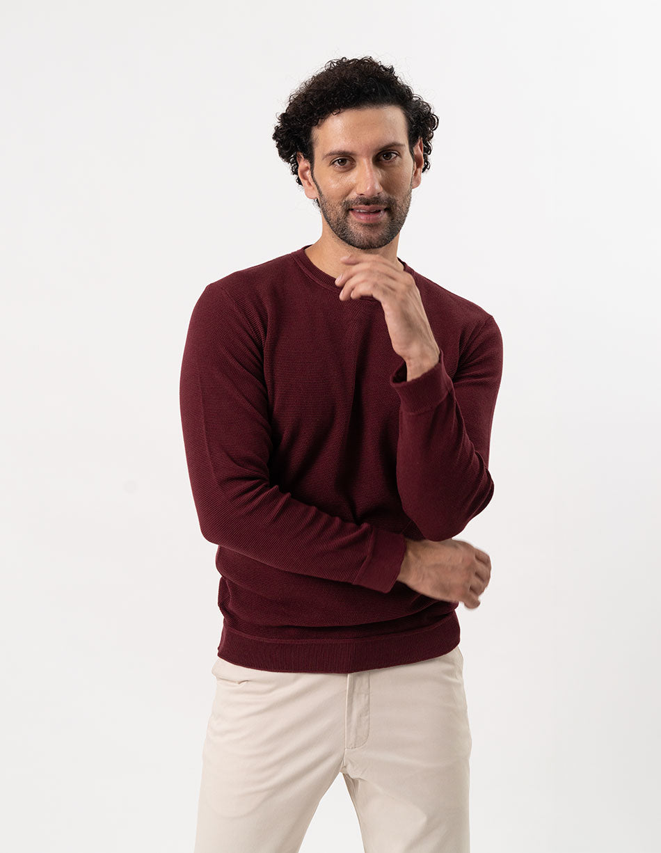 Statement Burgundy Men's Long-Sleeved Knitwear Shop Now at