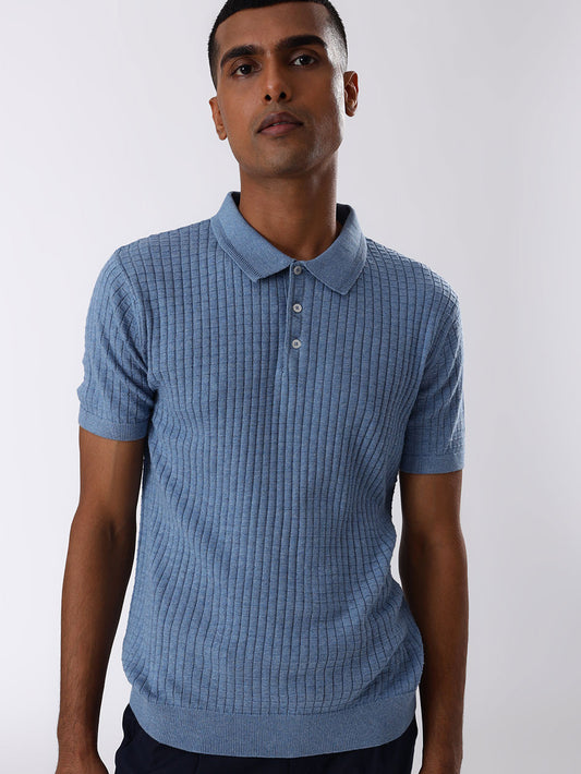 BLUE MELANGE TEXTURED POLO