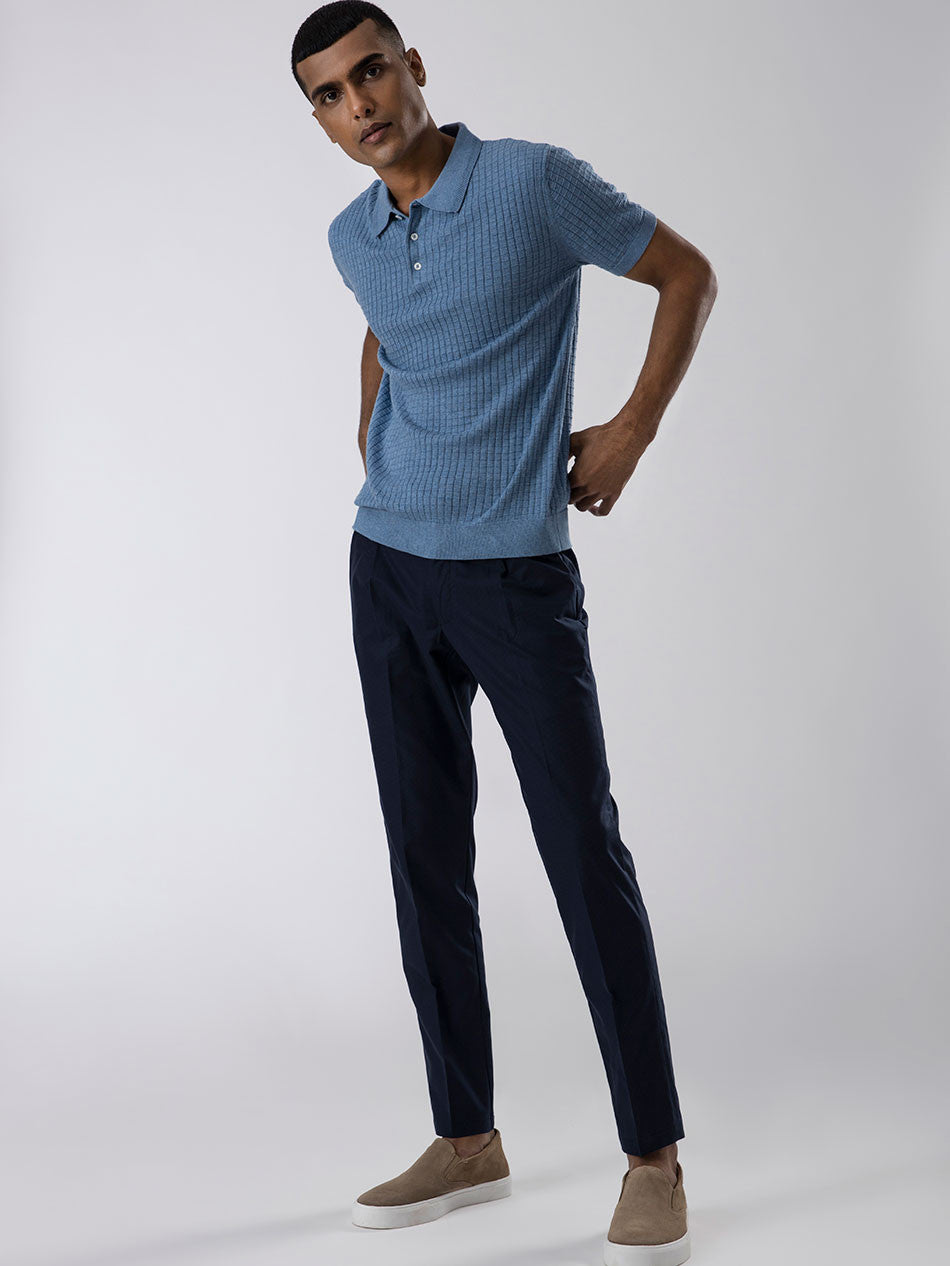 BLUE MELANGE TEXTURED POLO