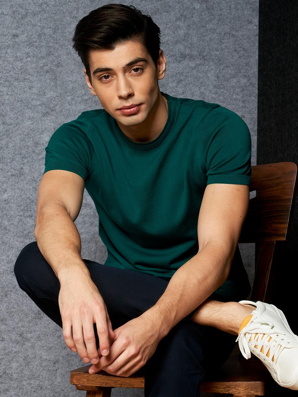 GREEN KNIT CREW