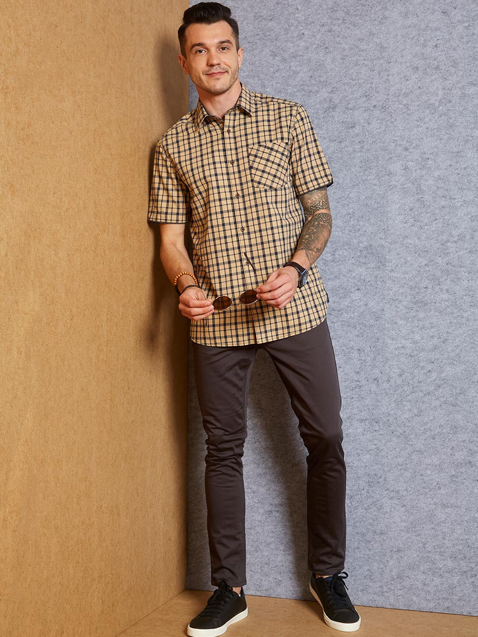 KHAKI NAVY CHECK - S/S