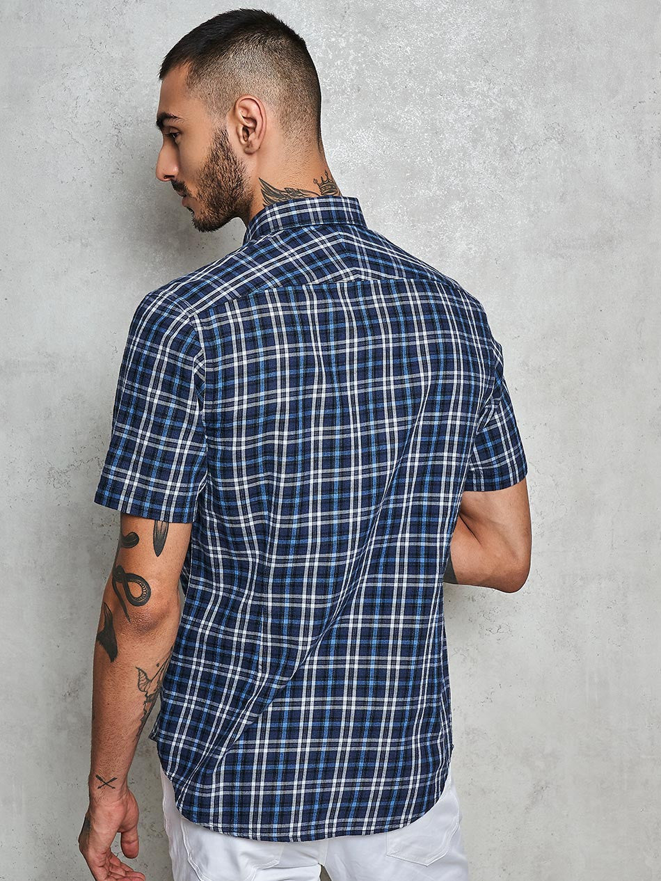 NAVY WHITE MELANGE CHECK - S/S