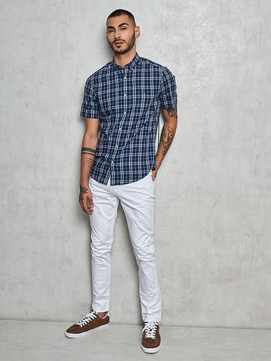 NAVY WHITE MELANGE CHECK - S/S