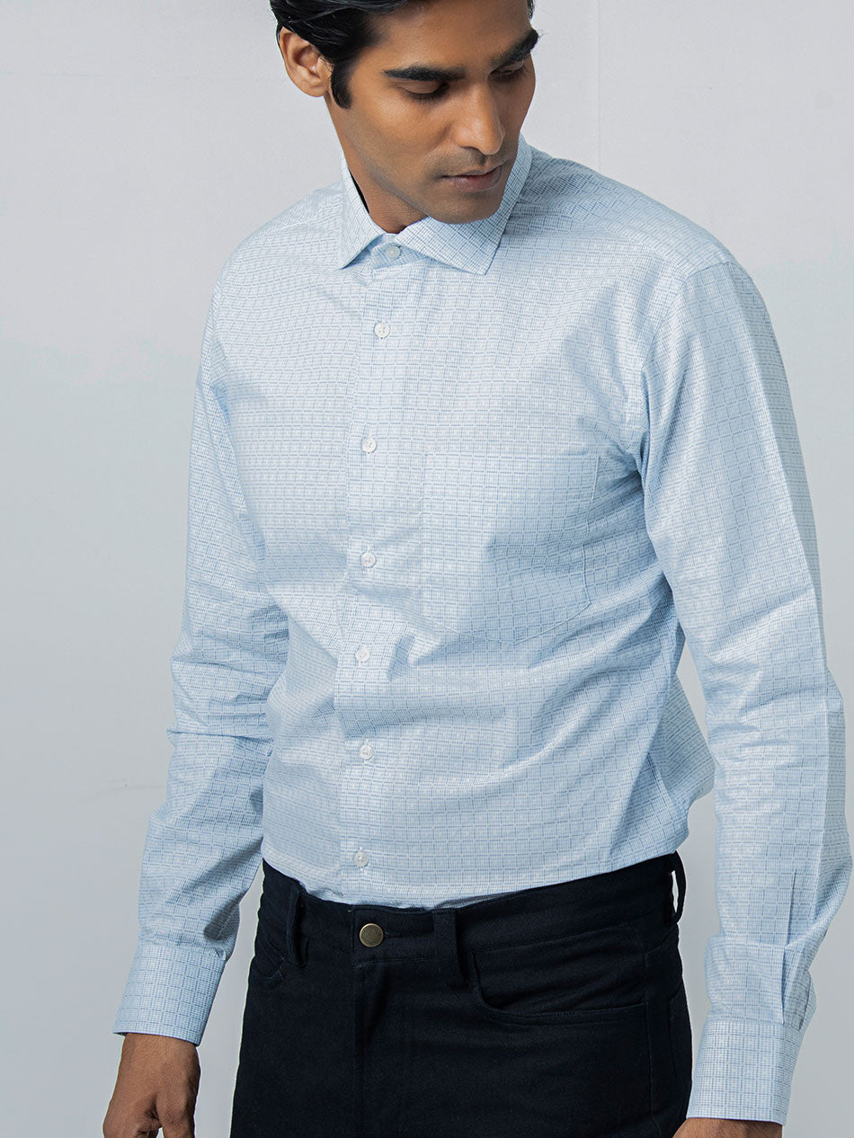 BLUE DOBBY CHECK SHIRT