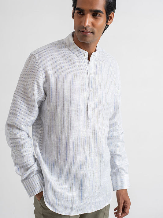LINEN STRIPE POPOVER SHIRT