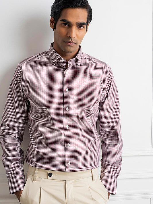 BERRY GINGHAM BUTTON UNDER SHIRT