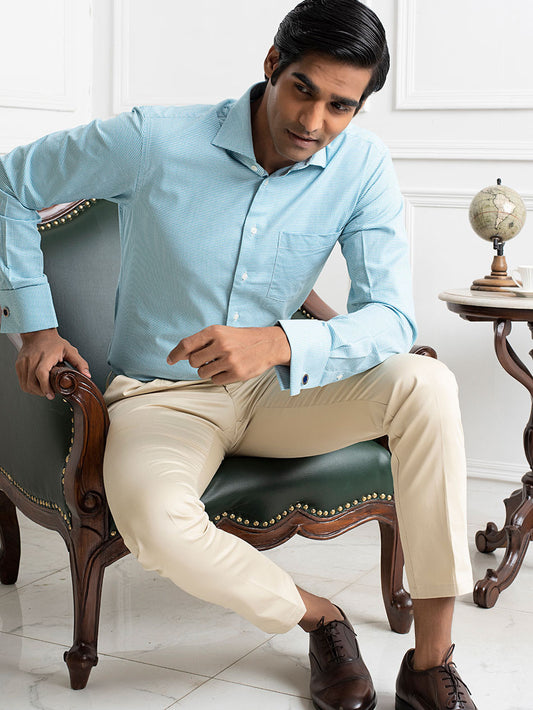 TEAL TENCEL TWILL FRENCH CUFF SHIRT