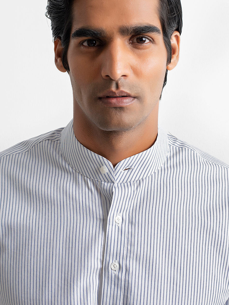 NAVY TWILL STRIPE POPOVER SHIRT