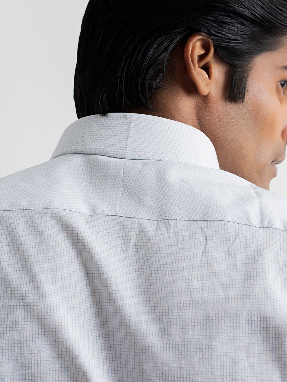 BLUE MINI CHECK STRETCH SHIRT