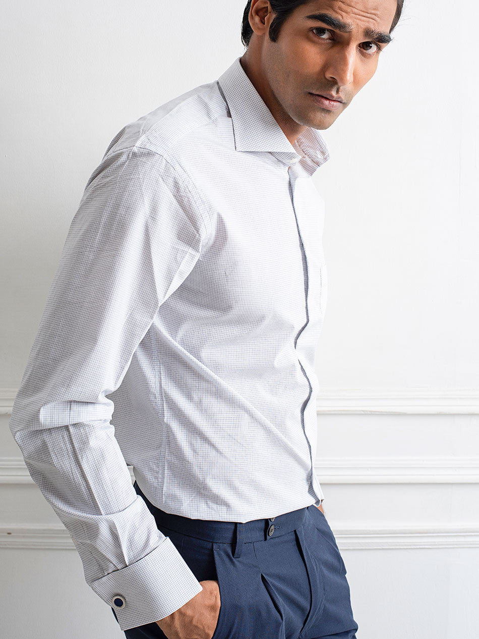 SUPER 90s MICRO CHECK FRENCH CUFF SHIRT