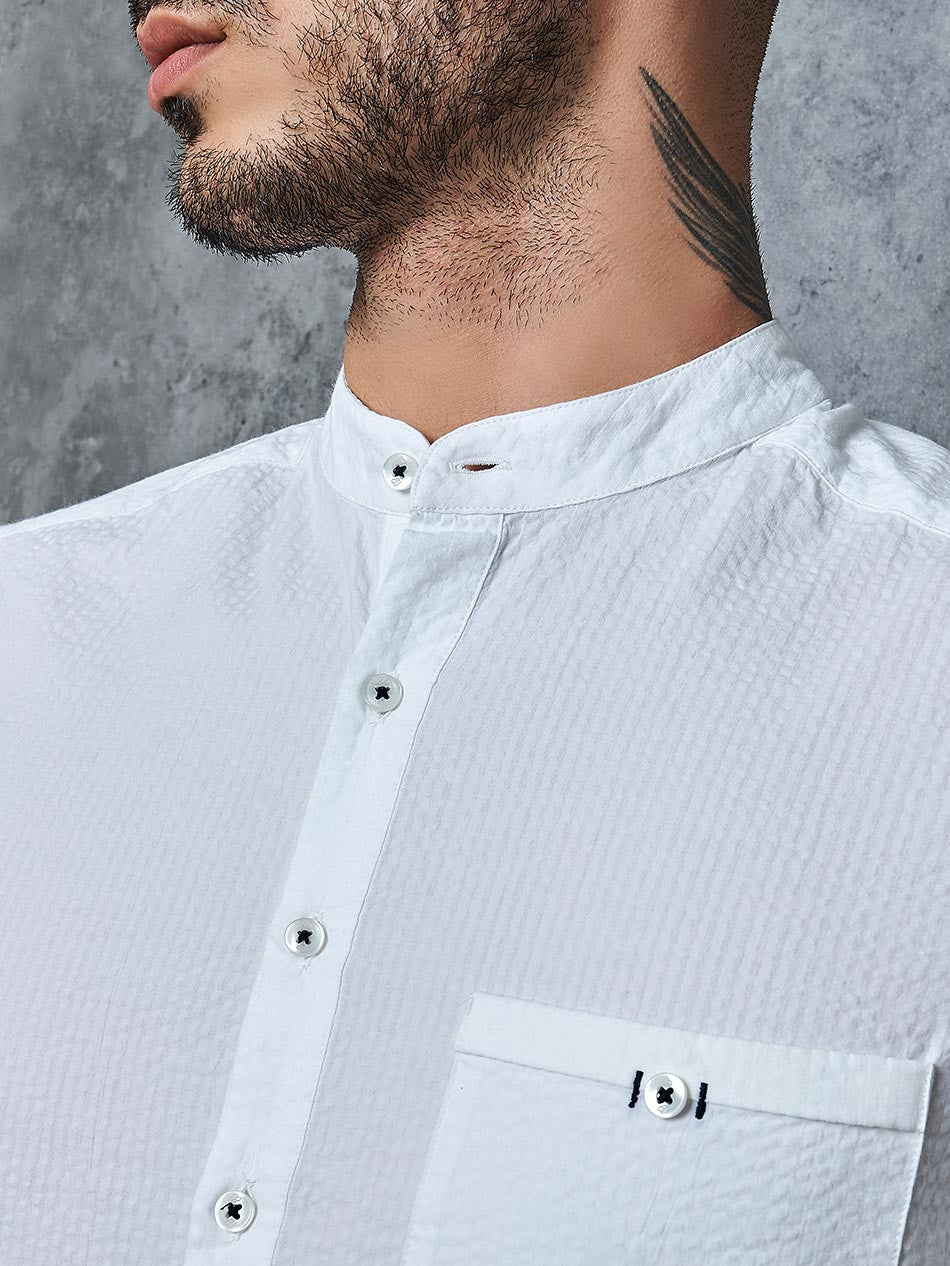 WHITE SEERSUCKER POPOVER SHIRT