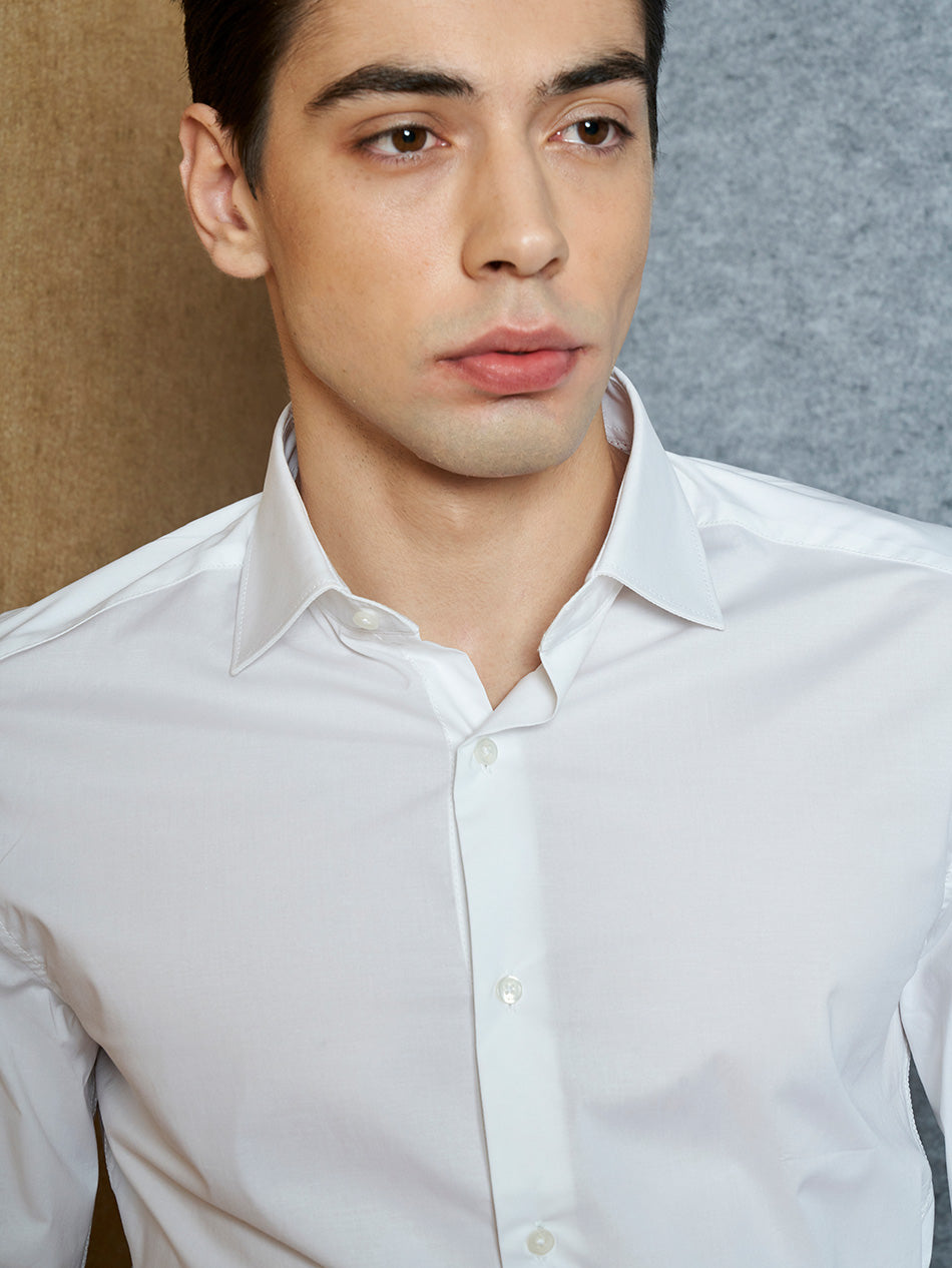 Men's Cotton Stretch White Formal Shirt Collar Detail