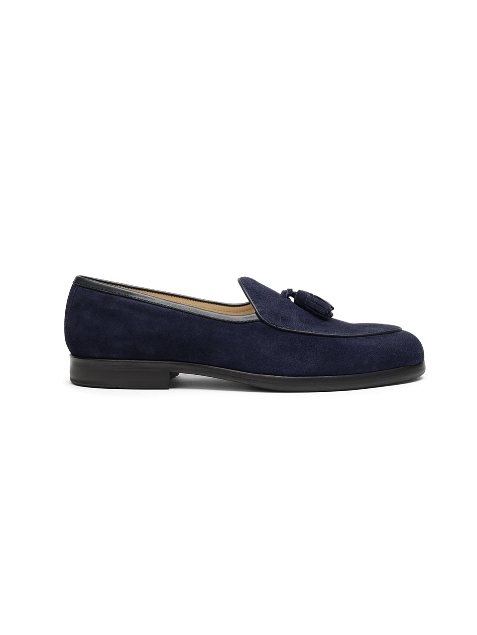 Navy Suede Belgian Loafers