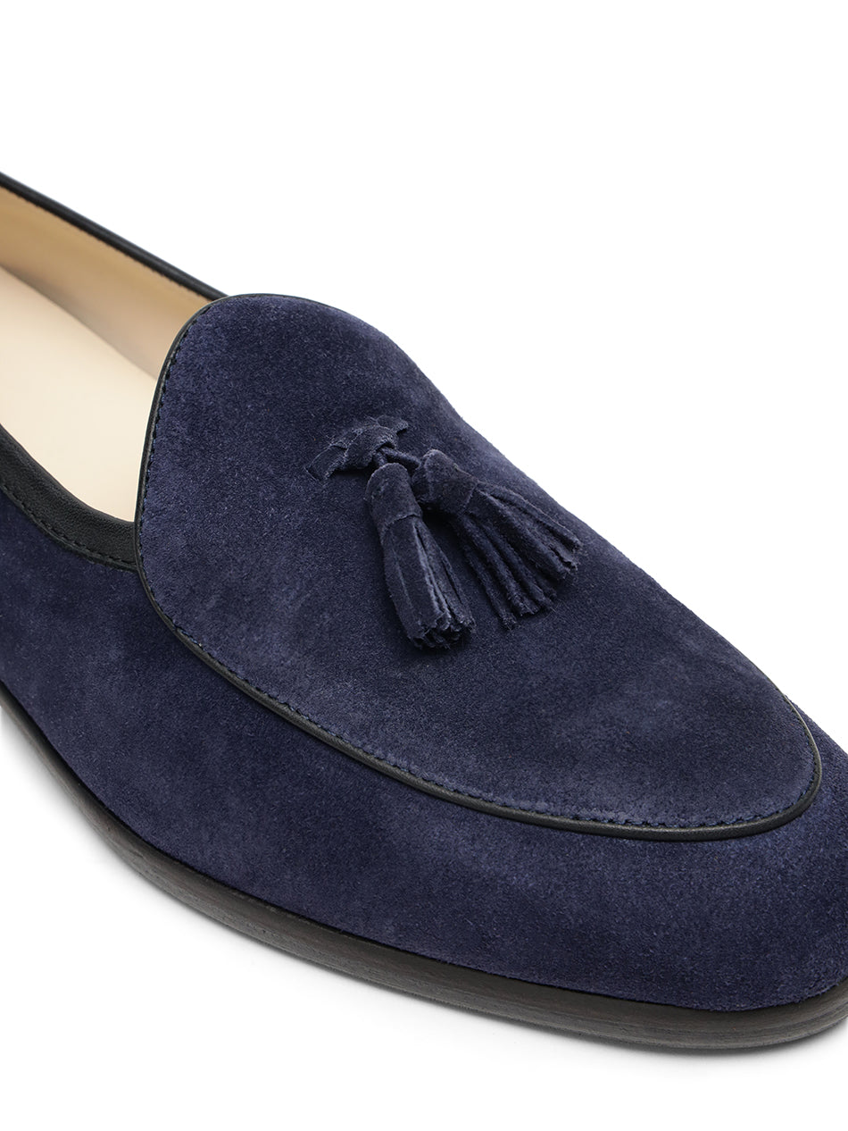 Navy Suede Belgian Loafers