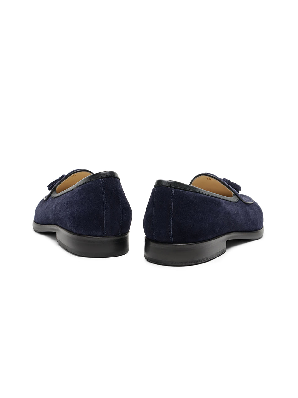 Navy Suede Belgian Loafers