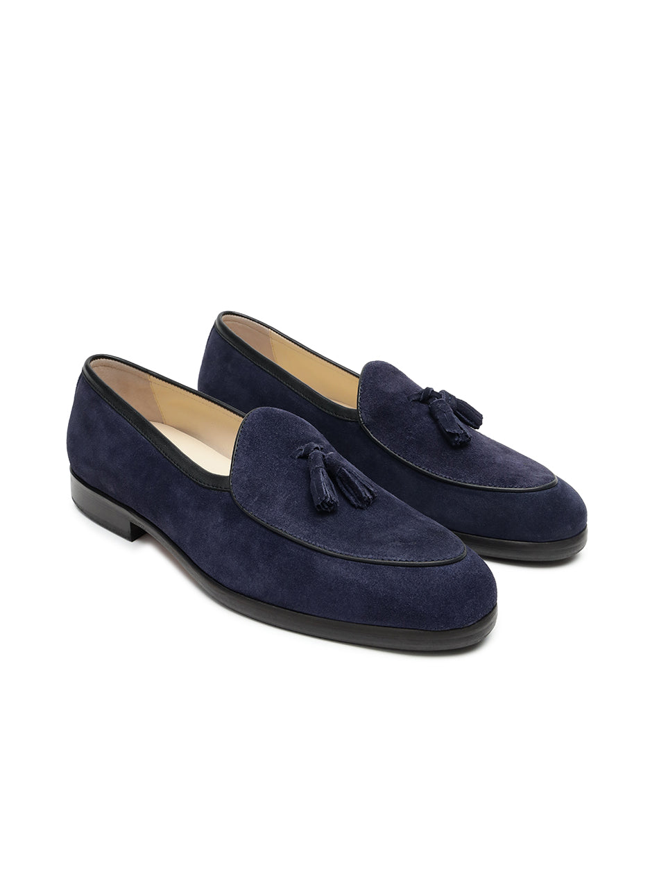 Navy Suede Belgian Loafers