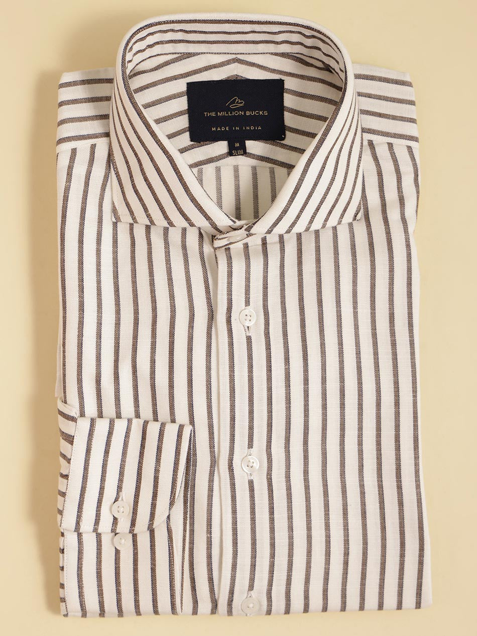 Shop White Twill Stripe Shirt: Viscose-Linen Blend, Wide Cutaway Collar, Round Cuff, French Placket - www.themillionbucks.com The Million Bucks Shop White Twill Stripe Shirt: Viscose-Linen Blend, Wide Cutaway Collar, Round Cuff, French Placket - www.themillionbucks.com The Million Bucks
