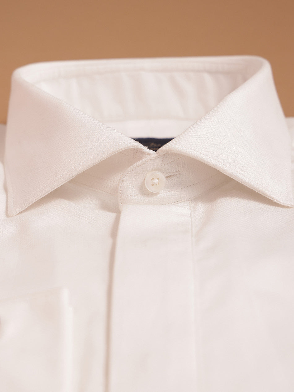 WHITE DOBBY FRENCH CUFF DRESS SHIRT