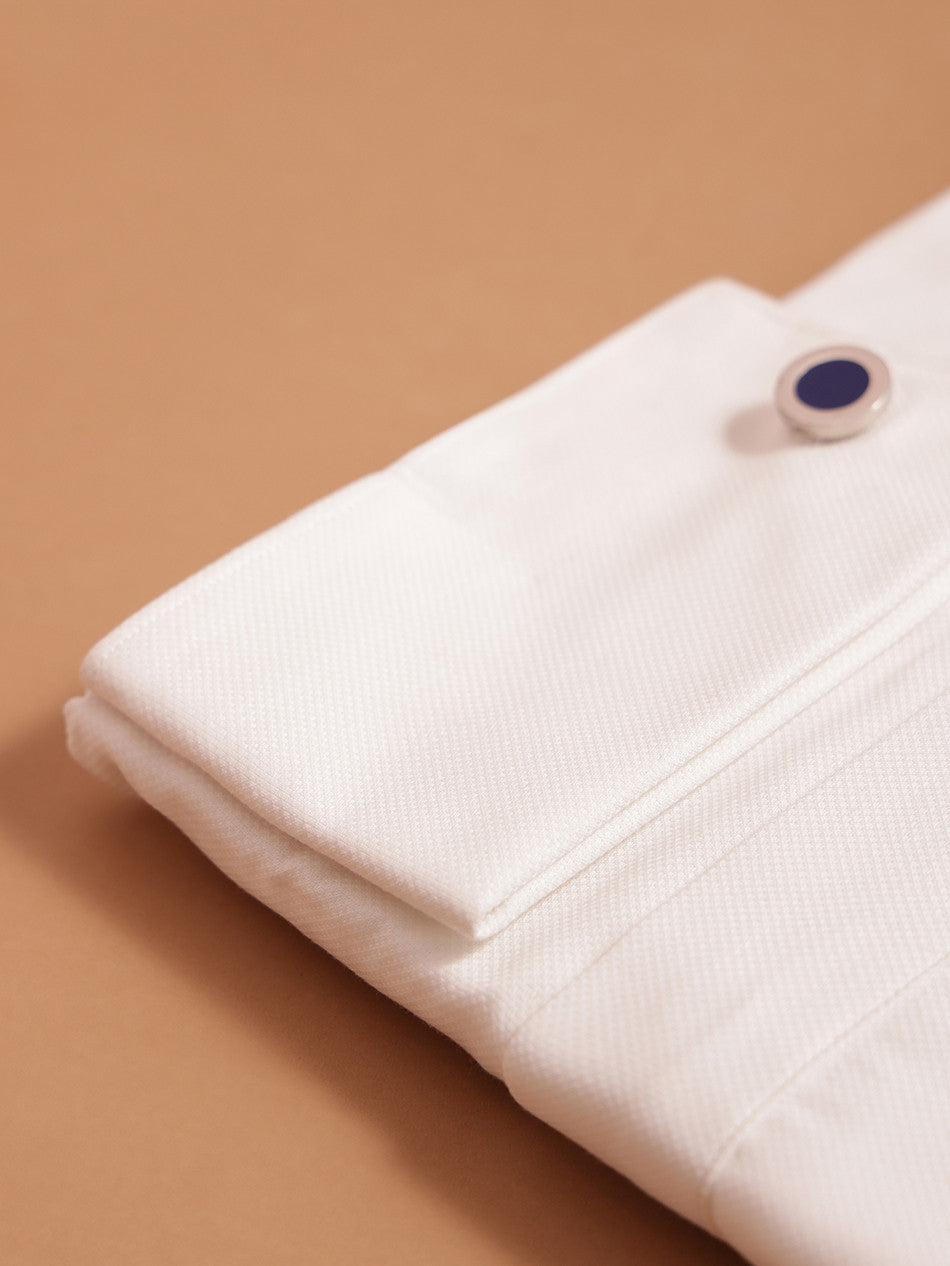 WHITE DOBBY FRENCH CUFF DRESS SHIRT