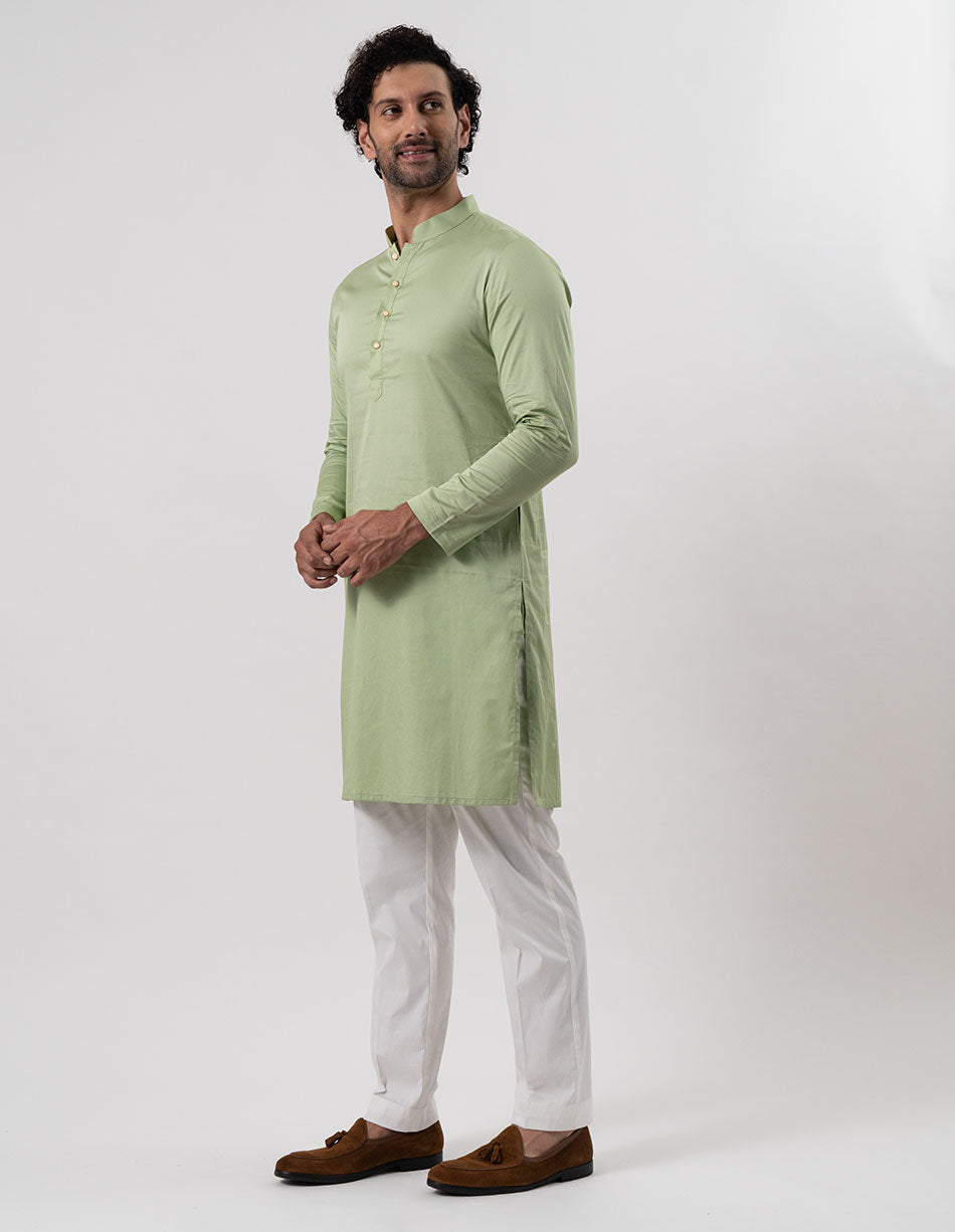 Pista Green Cotton-Satin Kurta
