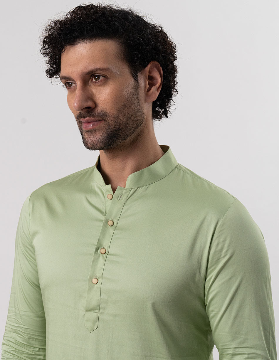 Pista Green Cotton-Satin Kurta