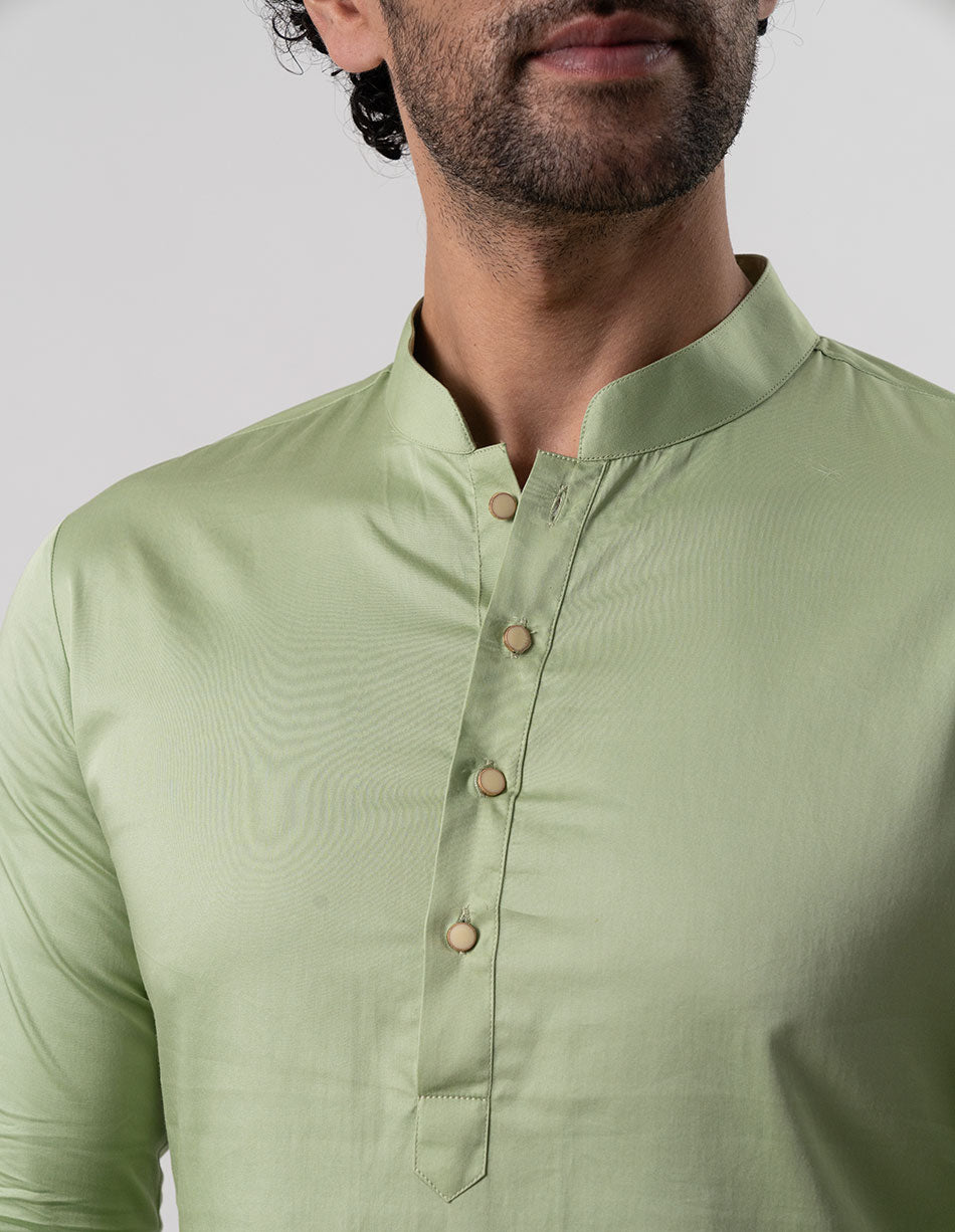 Pista Green Cotton-Satin Kurta