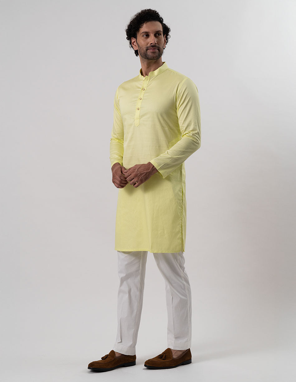 Lime Green Cotton-Satin Kurta