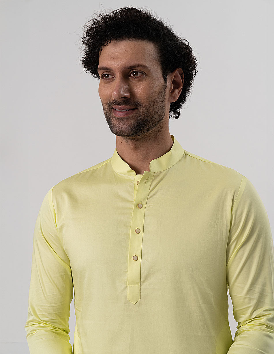Lime Green Cotton-Satin Kurta