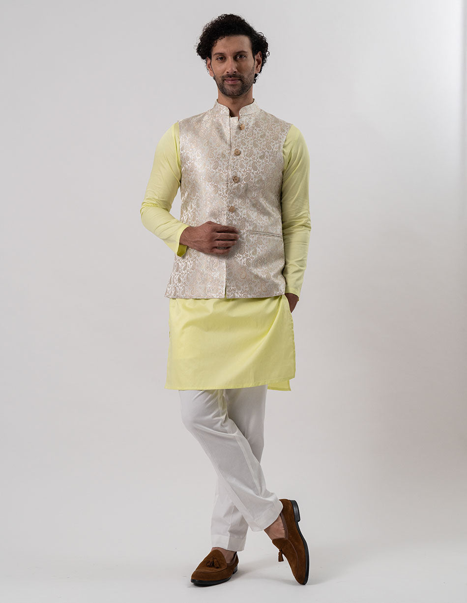 Champagne Paisley Brocade Bandhgala