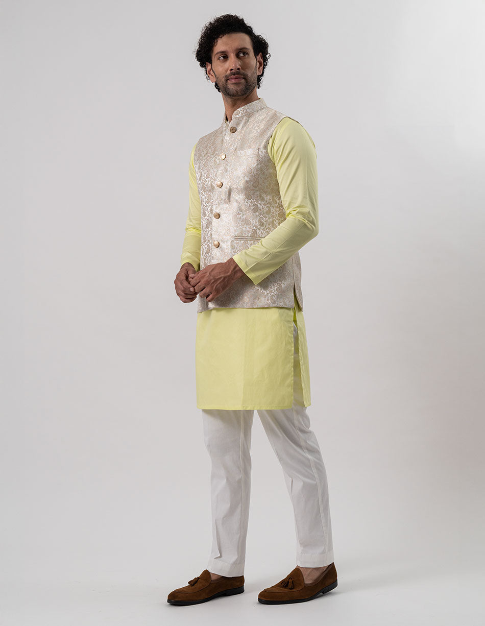 Champagne Paisley Brocade Bandhgala