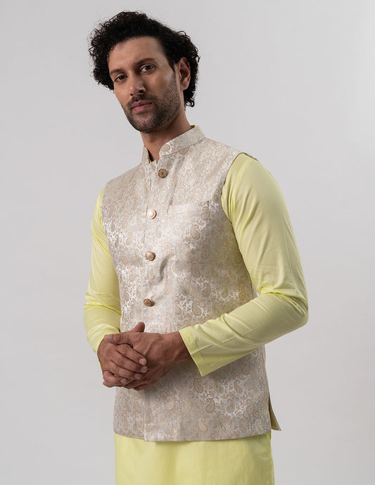Champagne Paisley Brocade Bandhgala