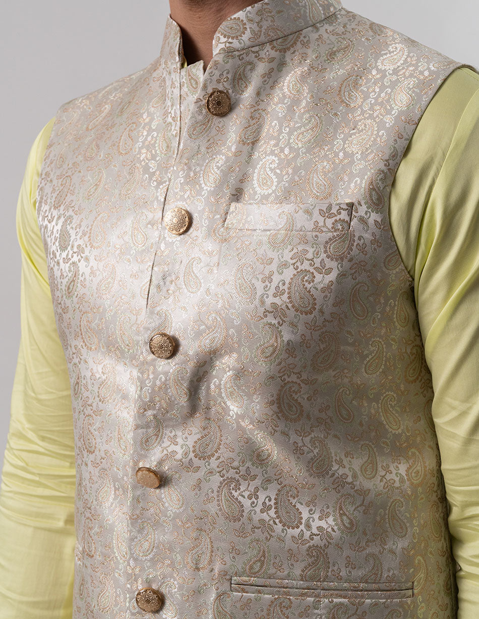 Champagne Paisley Brocade Bandhgala