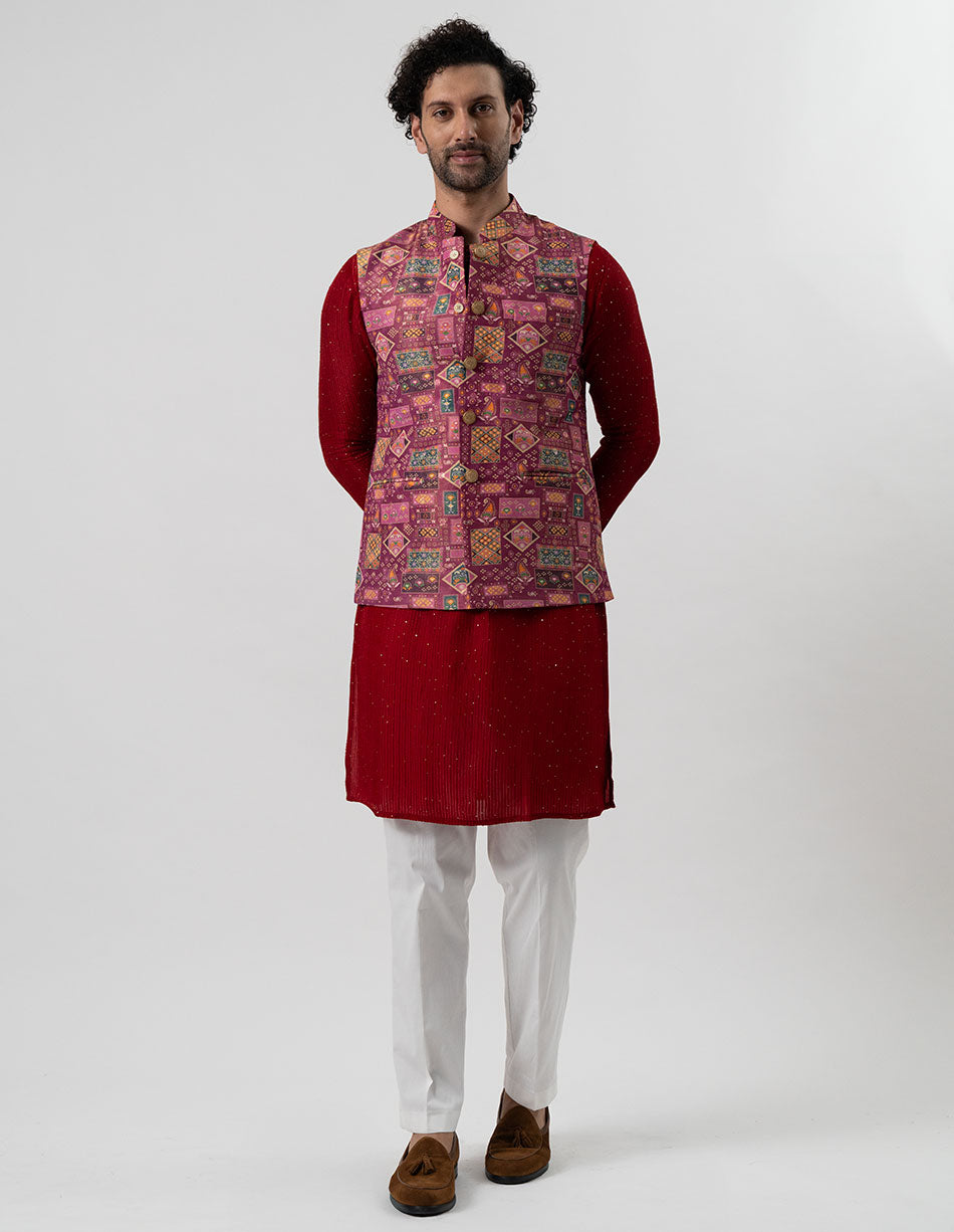 Plum Mosaic Jari Brocade Bandhgala