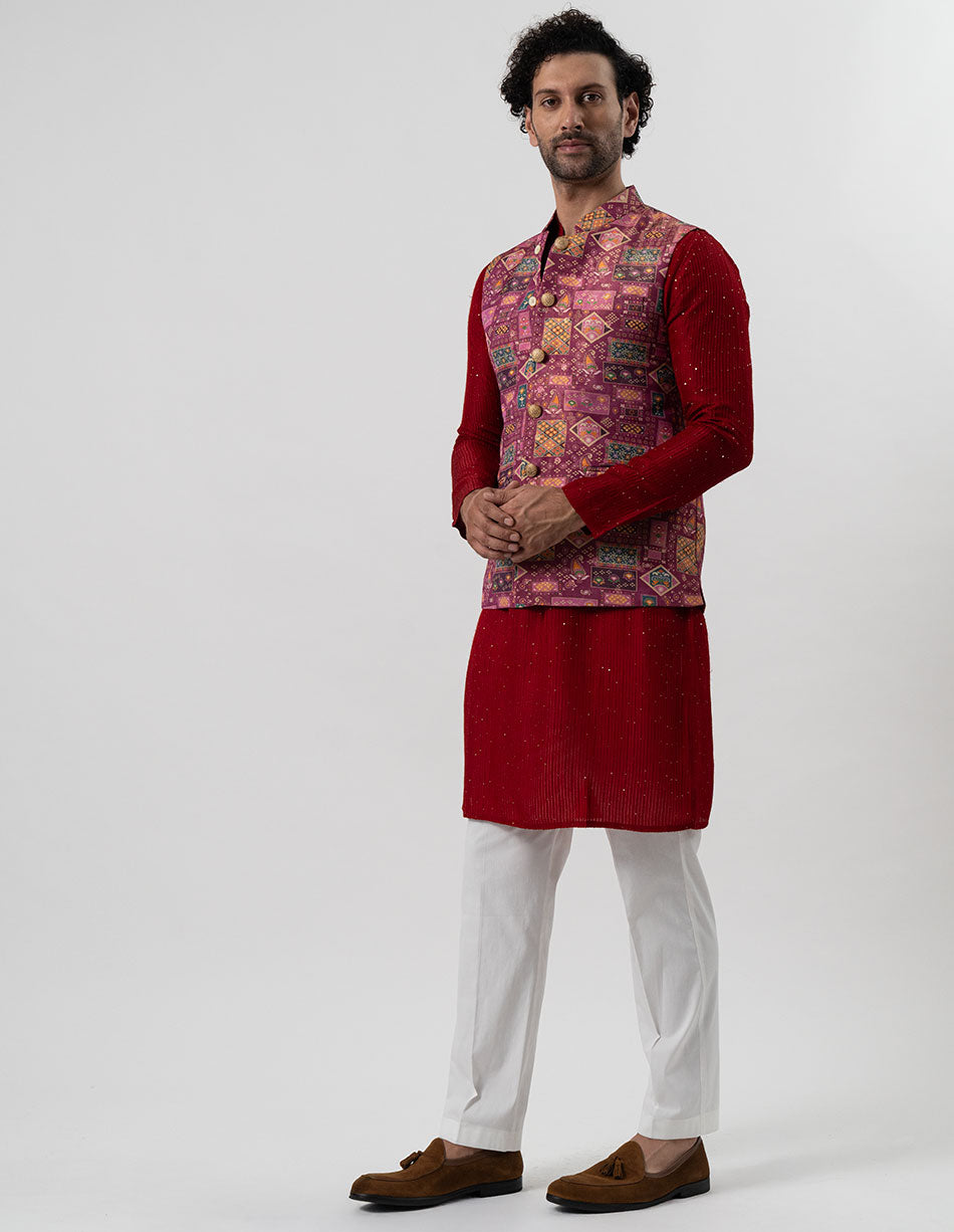 Plum Mosaic Jari Brocade Bandhgala