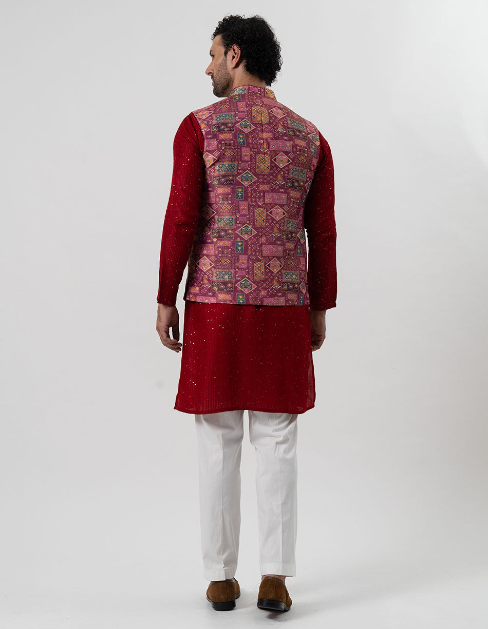 Plum Mosaic Jari Brocade Bandhgala