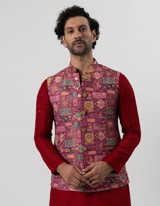 Plum Mosaic Jari Brocade Bandhgala