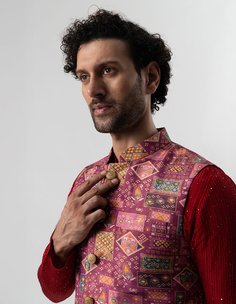 Plum Mosaic Jari Brocade Bandhgala