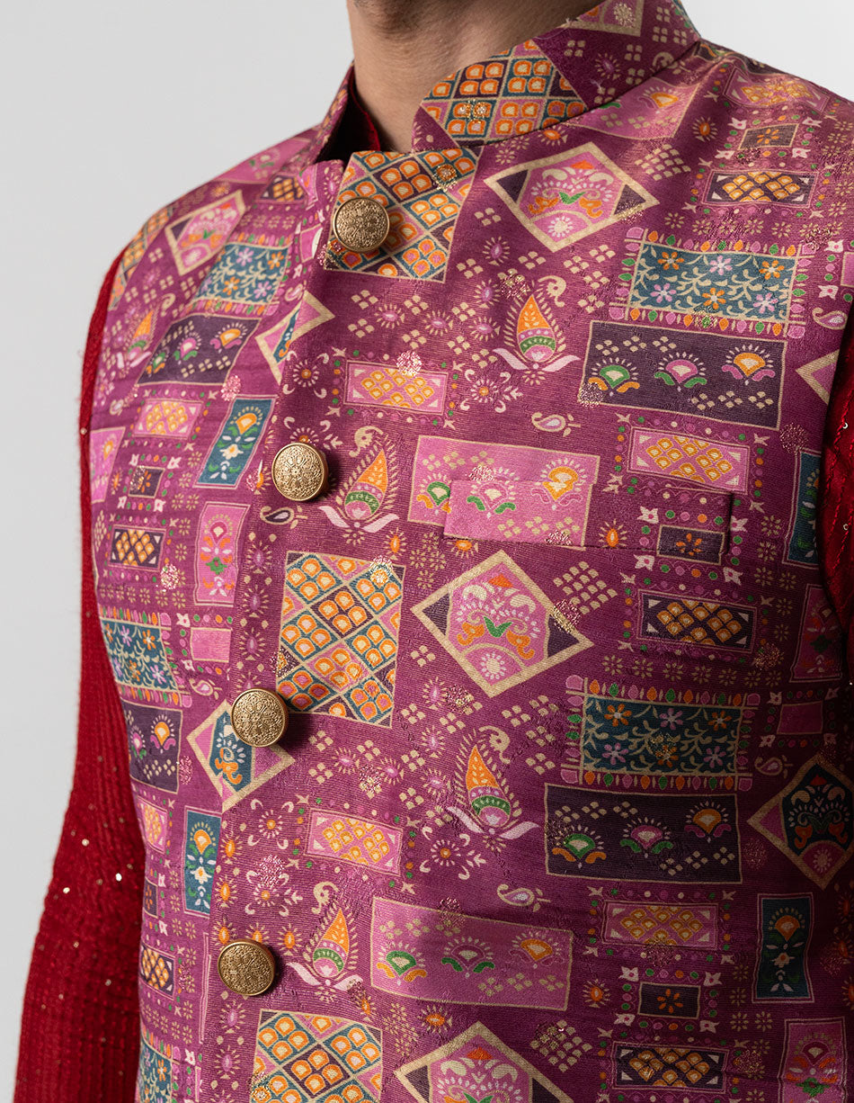 Plum Mosaic Jari Brocade Bandhgala