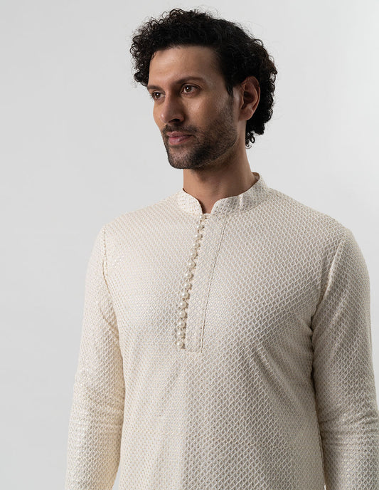 Ivory Lattice Jaal Kurta