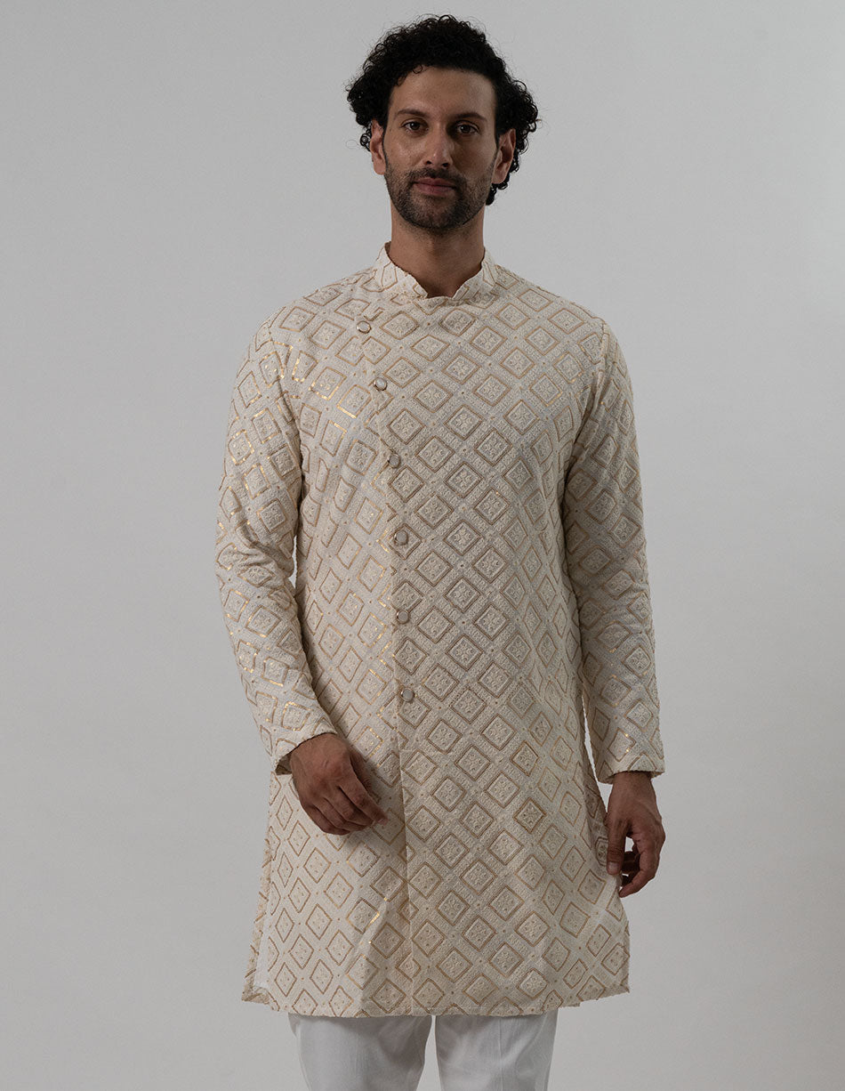 Ivory Zari Diamond Kurta