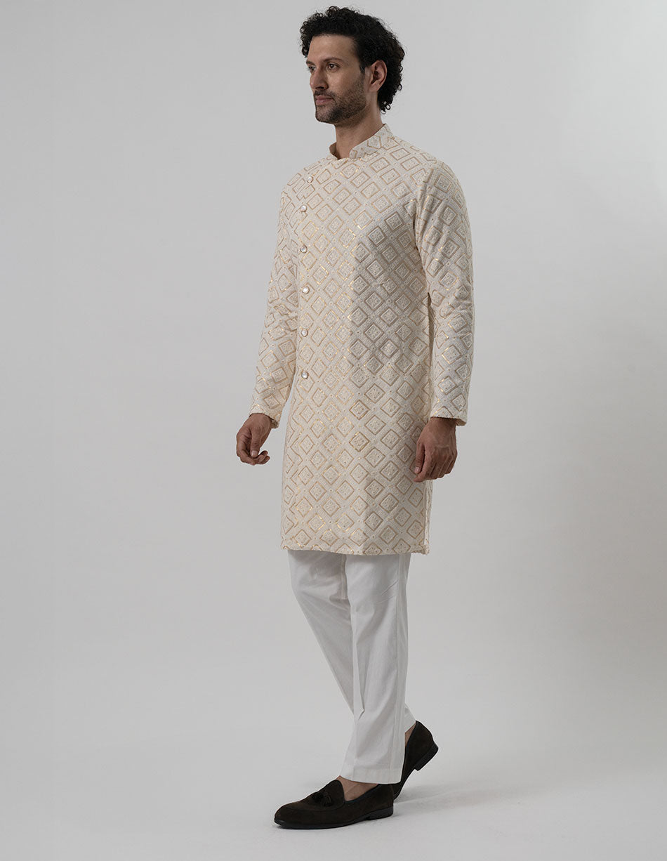 Ivory Zari Diamond Kurta