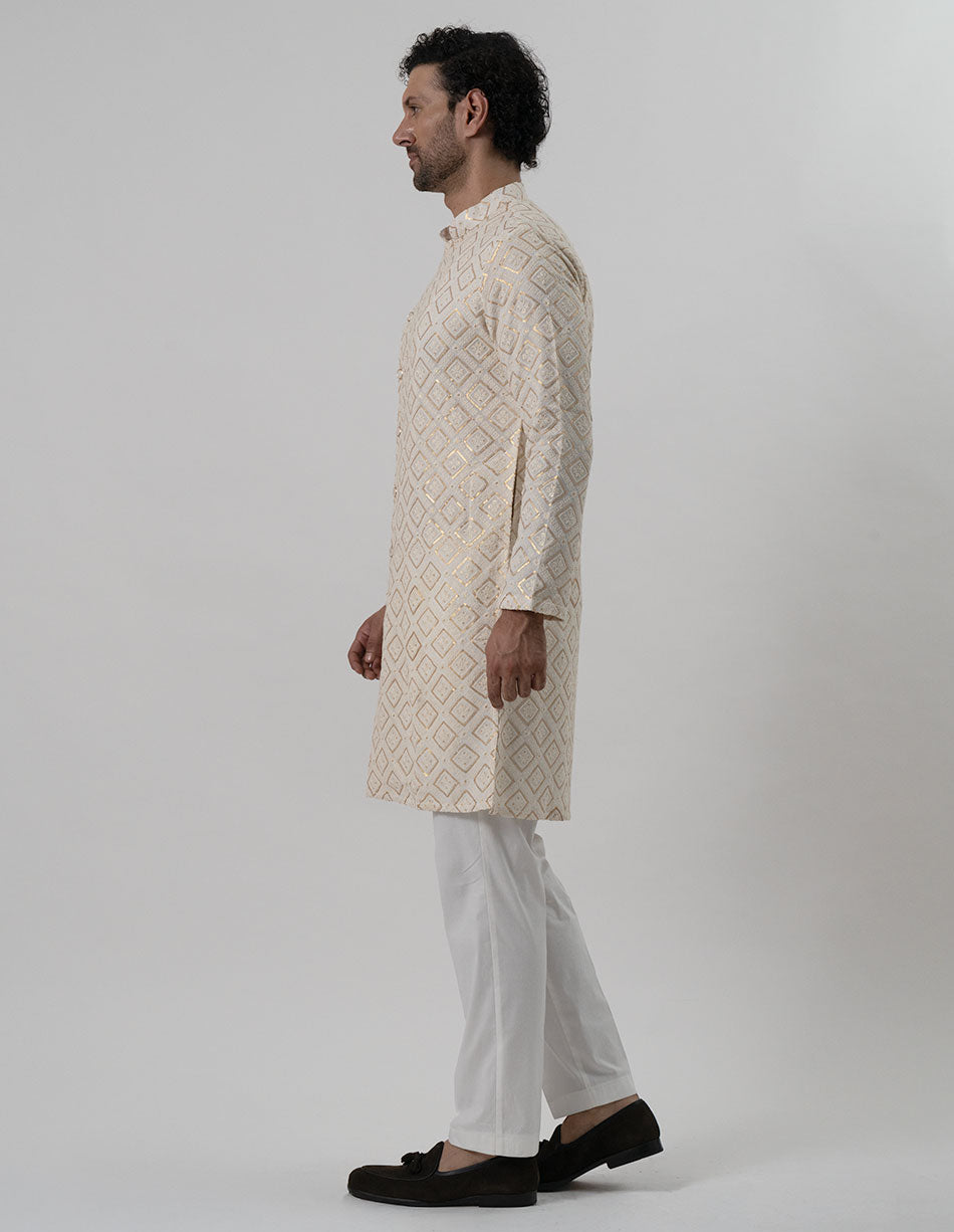 Ivory Zari Diamond Kurta