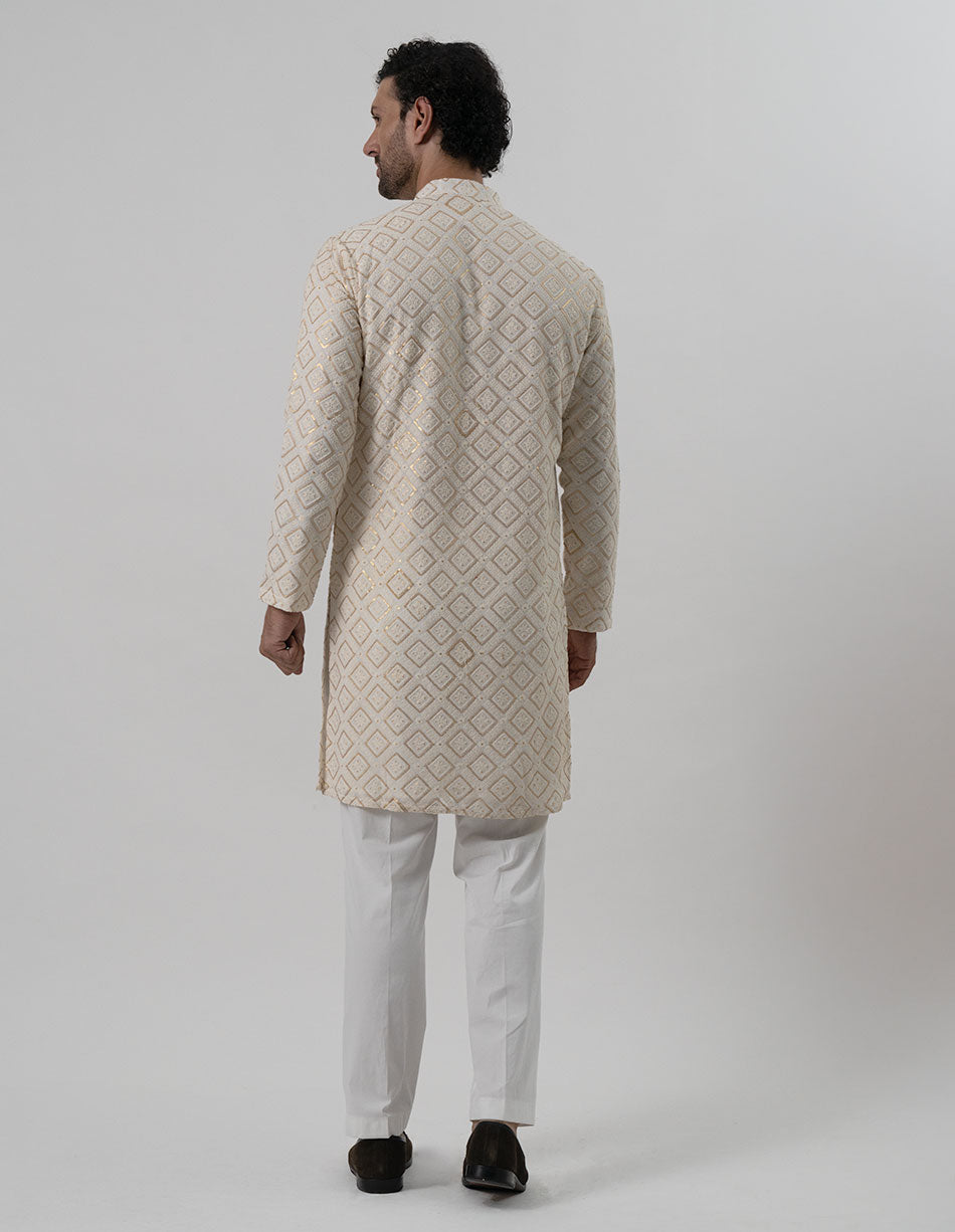 Ivory Zari Diamond Kurta