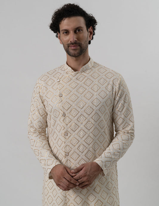 Ivory Zari Diamond Kurta