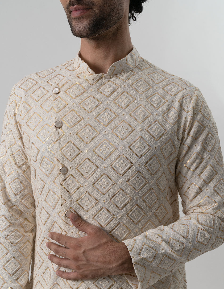 Ivory Zari Diamond Kurta
